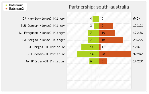 South Australia vs Warriors 4th T20 Partnerships Graph